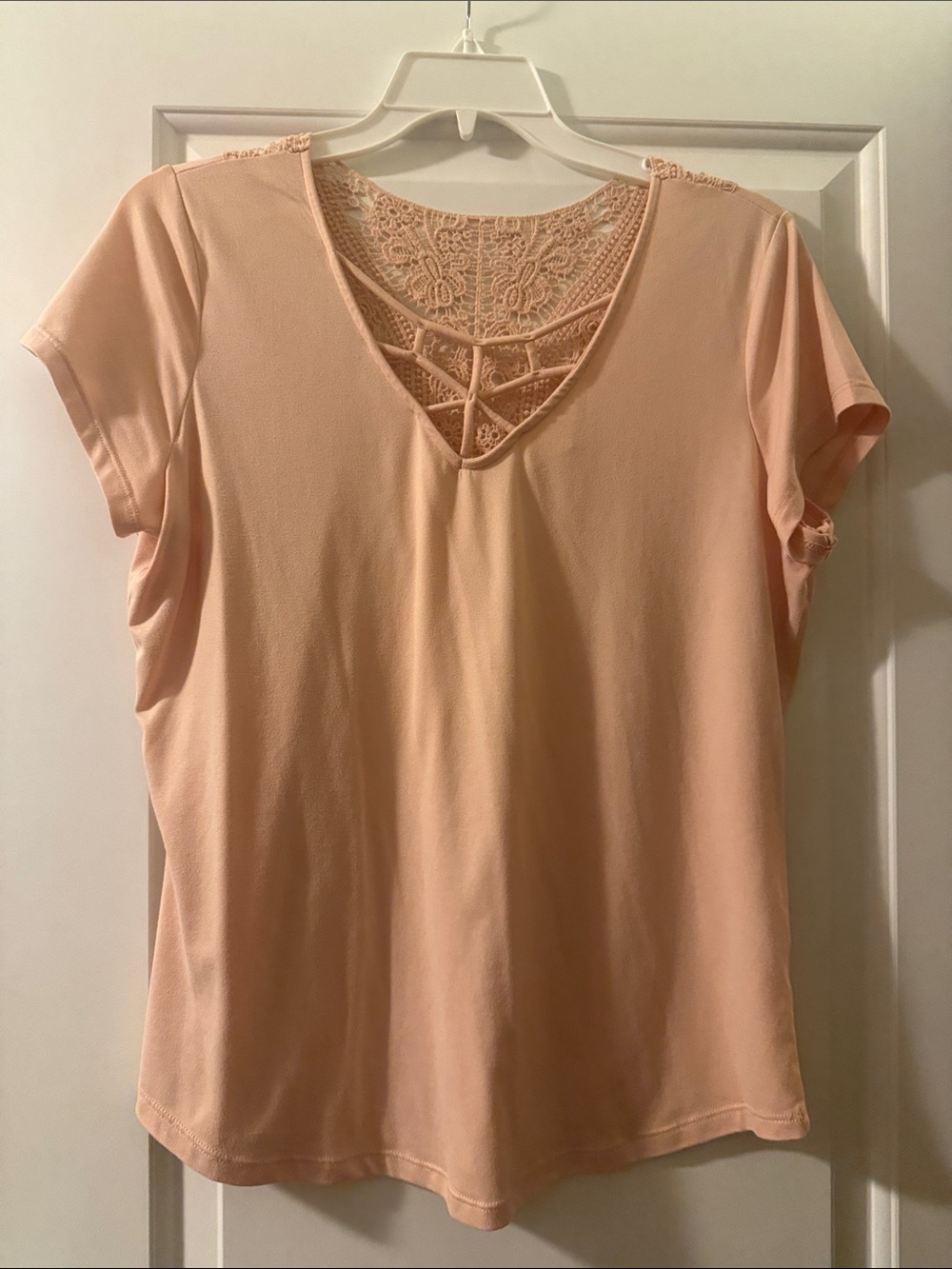 Absolutely Famous Peach Short Sleeve Lace-Back Tee